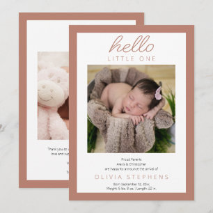 Faire-part Hello Little One Photo Baby Girl Terracotta Birth
