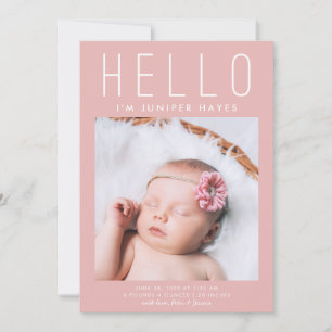 Faire-part HELLO Simple rose moderne multi-photo naissance