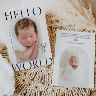 Faire-part Hello World   Photo minimaliste moderne pour bébé 