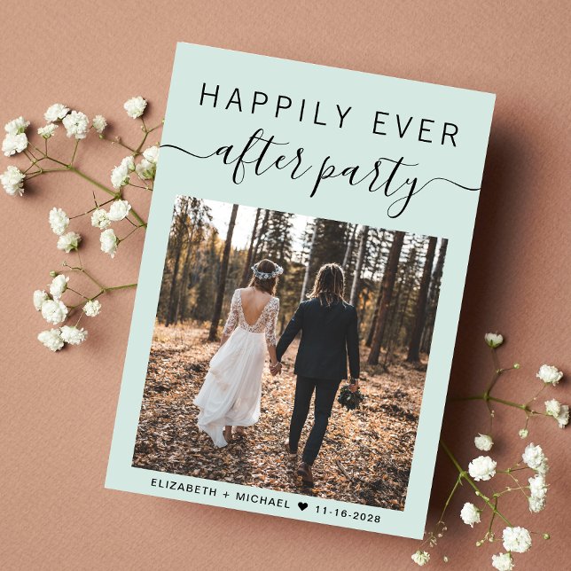 Faire-part Heureusement Jamais Après Photo Mint Mariage Récep (An chic Happily Ever After Party Invitation to set the tone for an unforgettable event)
