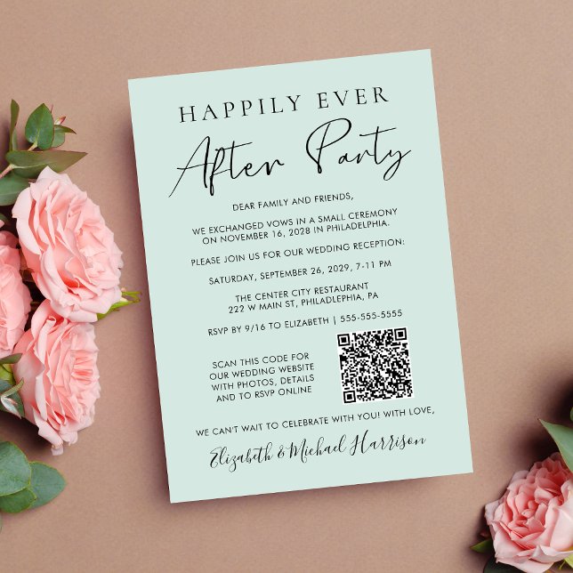 Faire-part Heureux chaque après Photo QR Code Mint Mariage (Input your wedding website address to automatically generate a scannable QR code)