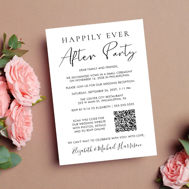 Faire-part Heureux toujours après la photo du parti QR Code M (Input your wedding website address to automatically generate a scannable QR code)