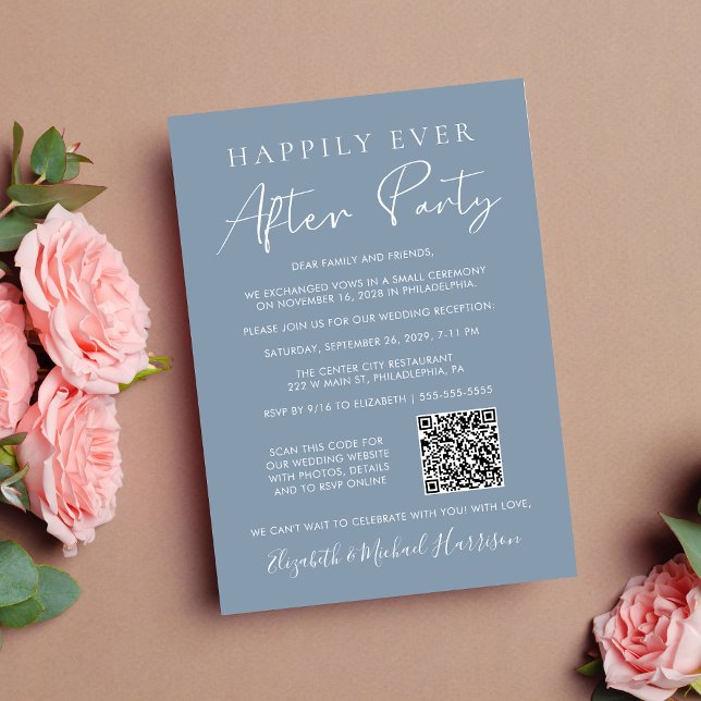 Faire-part Heureux toujours après la photo du parti QR Code M (Input your wedding website address to automatically generate a scannable QR code)