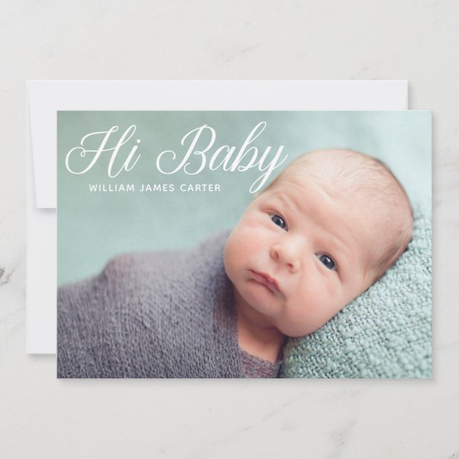 Faire-part Hi Baby Photo Mint Élégante Typographie simple Nai (Devant)
