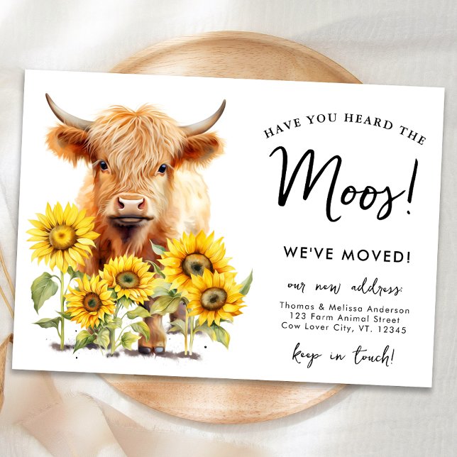 Faire-part Highland Cow Sunflowers Nouvelle adresse Farm Movi (Créateur téléchargé)