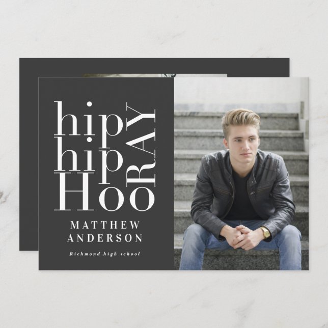 Faire-part Hip hip hourra photo graduation fête multi photo (Devant / Derrière)
