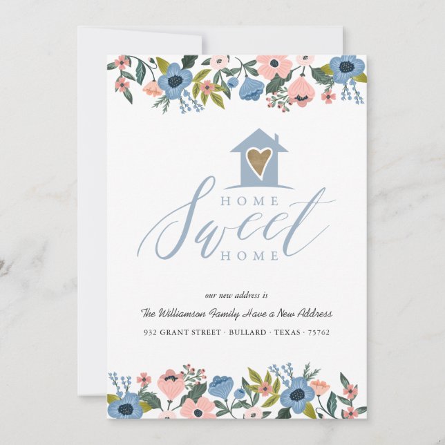 Faire-part Home Sweet Home, Nouvelle Adresse Botanique Floral (Devant)