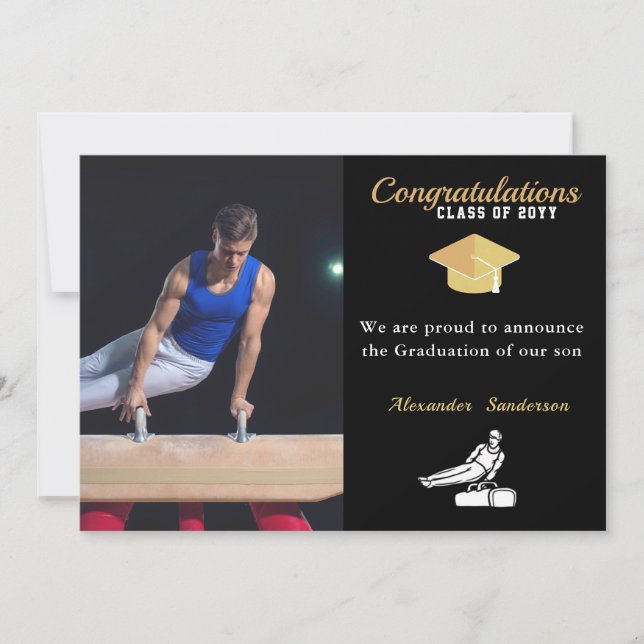 Faire-part Hommes Gymnaste Moderne Photo classe de graduation (Devant)