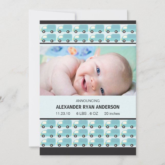 Faire-part Honk ! Annonce de naissance de bébé garçon Camion  (Devant)