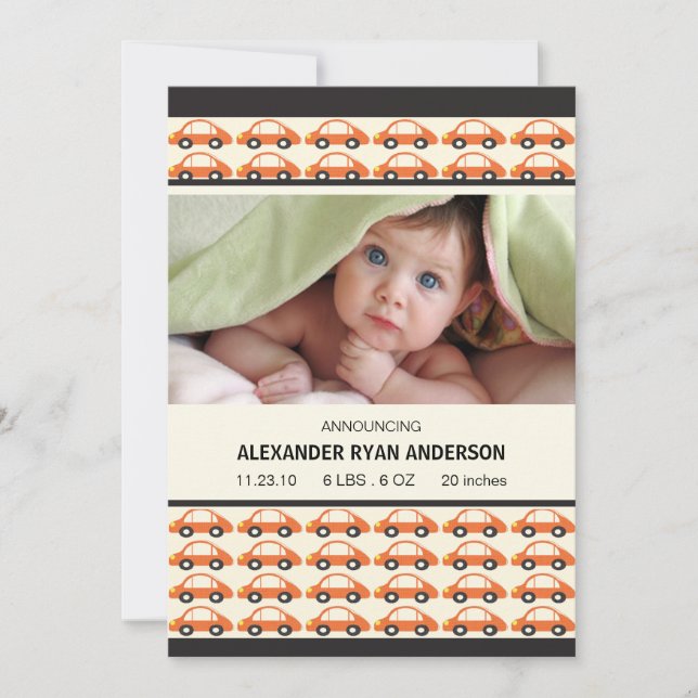 Faire-part Honk ! Voitures orange bébé garçon faire part de n (Devant)
