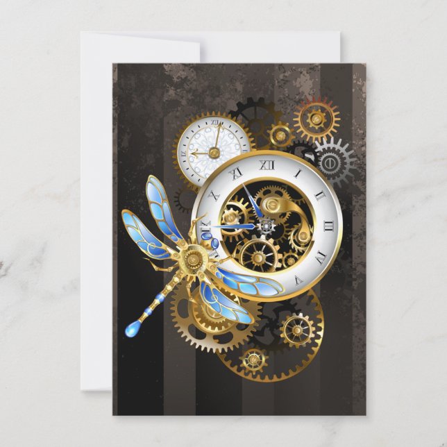 Faire-part Horloge à vapeur avec libellule mécanique (Devant)