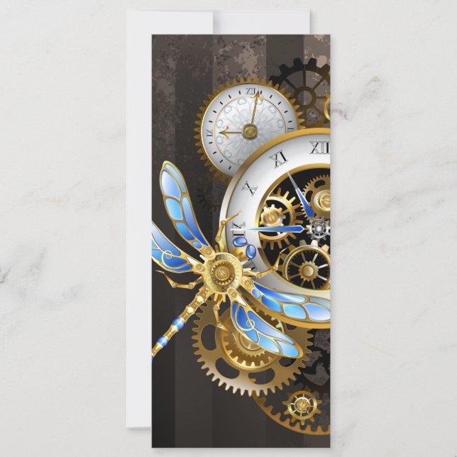 Faire-part Horloge à vapeur avec libellule mécanique (Devant)