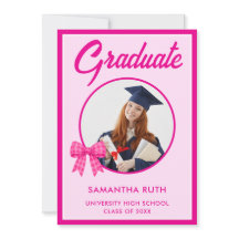 Hot Pink Gingham Bow Photo Graduation