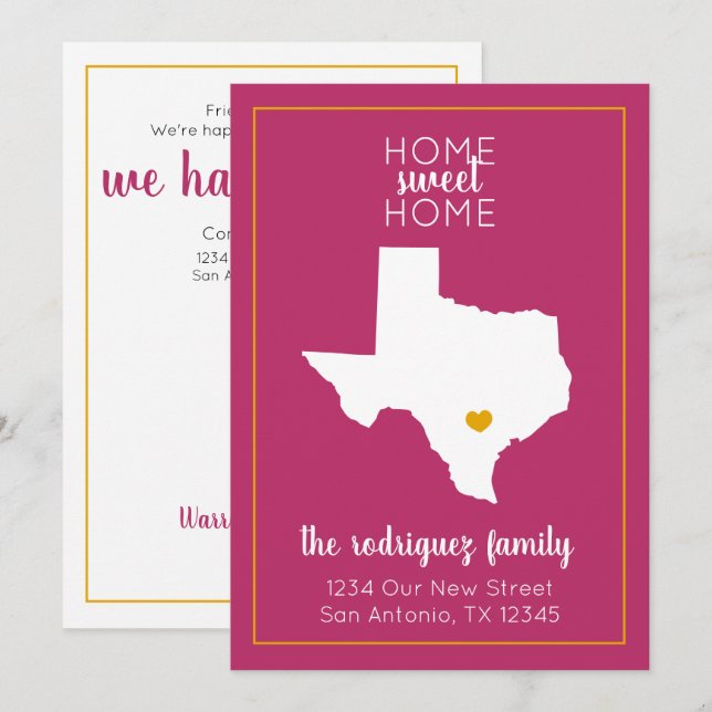 Faire-part Hot Rose & Jaune Maison Sweet Home - Texas Moving (Devant / Derrière)