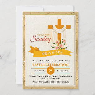 Faire-part Il Est Ressuscité Croix De Pâques, Fleurs, Pâques 