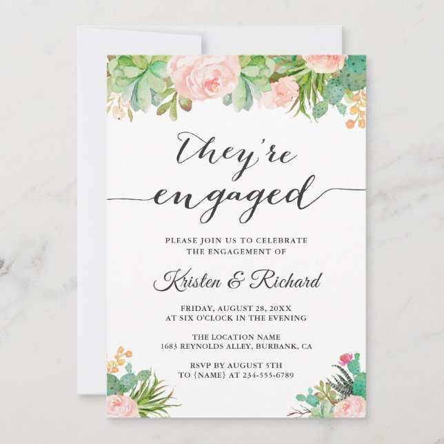 Faire-part Ils sont engagés Fiançailles floraux de Cactus Suc (Devant)