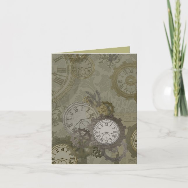 Faire-part Impression vert olive Steampunk (Devant)