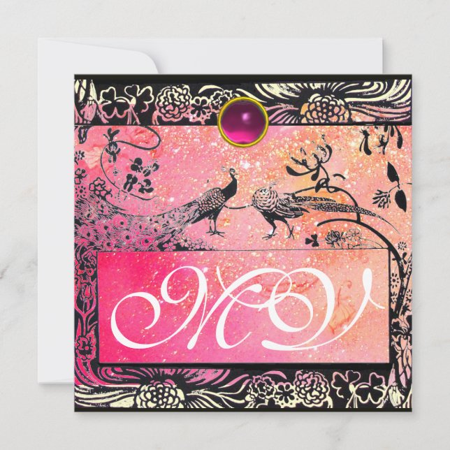 Faire-part INSÉPARABLES mariages MONOGRAM noir jaune rose rub (Devant)