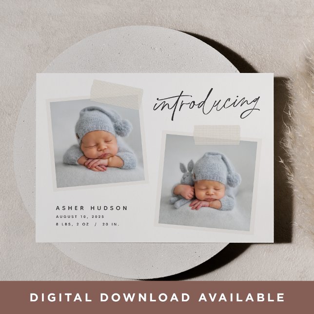 Faire-part Instantané | Naissance moderne Décontractée de deu (Créateur téléchargé)