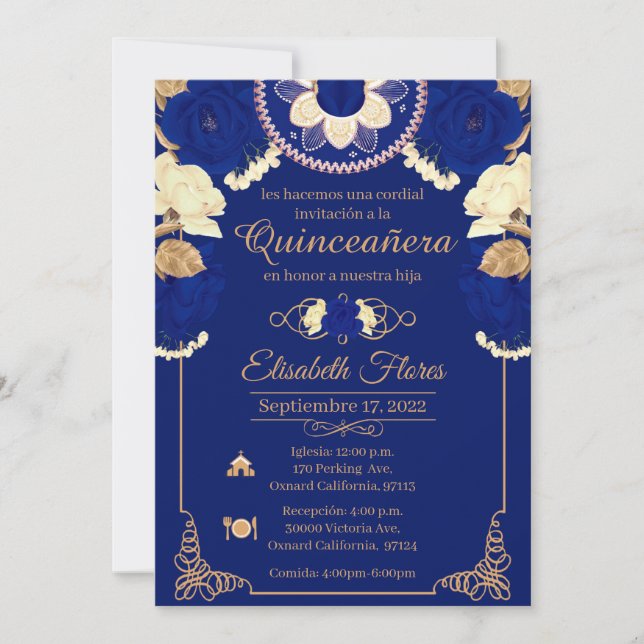 Faire-part Invitacion Charro Invitation, in blue , and Gold (Devant)