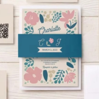 Faire-part Invitation Bandeau Fleurs Pâles de Printemps
