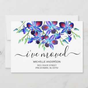 Faire-part J’ai déménagé Floral Dusty Blue Orchidées Nom Nouv