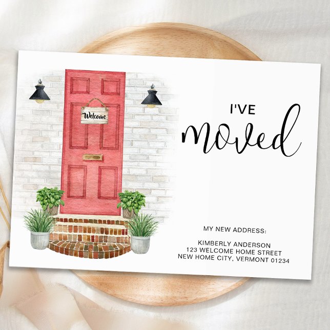 Faire-part J'ai déplacé une nouvelle adresse aquarelle rouge  (Créateur téléchargé)