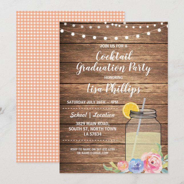 Faire-Part Jar Rustique pour Fête de Remise de Dip (Devant / Derrière)