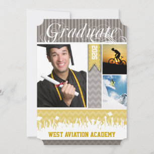 Faire-part Jaune Grey Zig Zag Senior 3 Photos Classe de