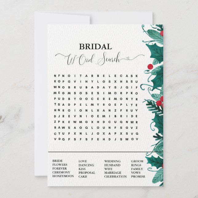 Faire-part Jeu de douche nuptiale noël mot de recherche jeu (Devant)
