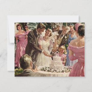 Faire-part Jeunes mariés de mariage vintage coupent le gâteau
