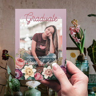 Faire-part Joli Blush rose Botanique Floral Boho Graduation