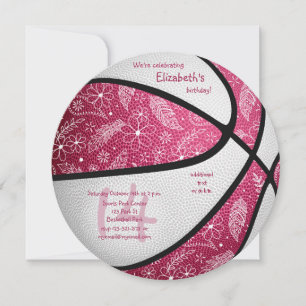 Faire-part joli boho rose blanc filles basket-ball anniversai