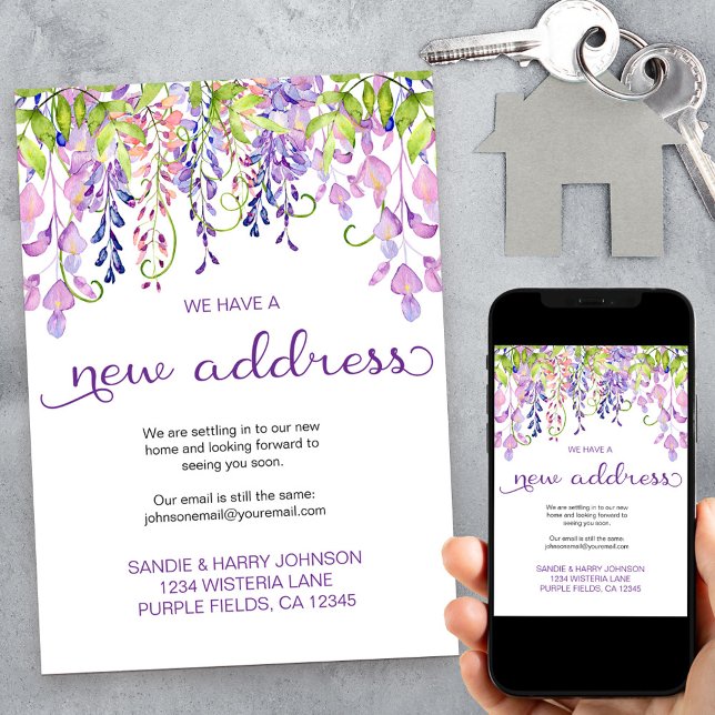 Faire-part Joli Floral Purple Wisteria Nouvelle Adresse Dépla (Créateur téléchargé)