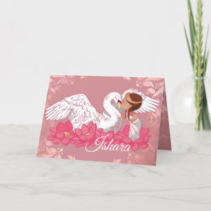 Faire-part Jolie petite fille Saraswati avec son cygne blanc