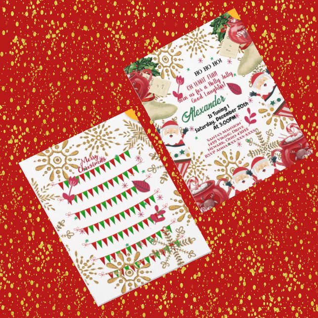 Faire-part Jolly Père Noël Gold Snowflake Noël 1er anniversai (Créateur téléchargé)