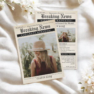 Faire-part Journal vintage Retro 3 Photos Graduation