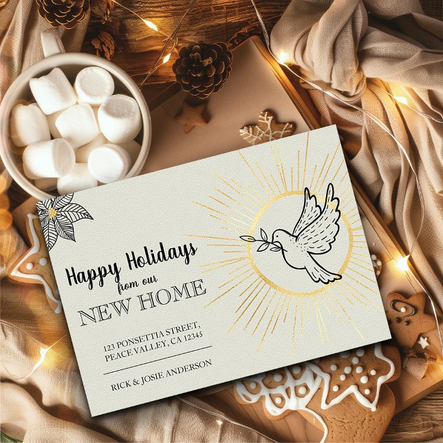 Faire-part Joyeuses vacances de New Home La colombe de la pai (Happy Holidays from New Home Card from the Holiday Moving Announcements Collection by Darling & May)