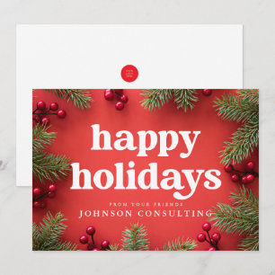 Faire-part Joyeuses Vacances Moderne Holly Berry Pine Needles