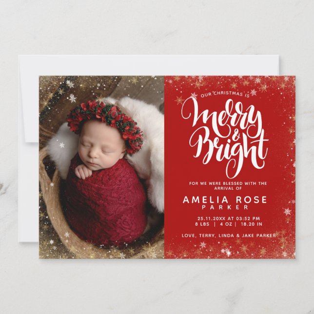 Faire-part Joyeux Noël Bébé Photo Snowflake Naissance (Devant)