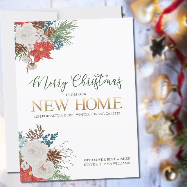 Faire-part Joyeux Noël de New Home Poinsettia et Pine (Créateur téléchargé)