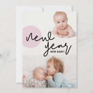 Faire-part Joyeux Nouvel An Nouvel Enfant Fille Rose 2e enfan
