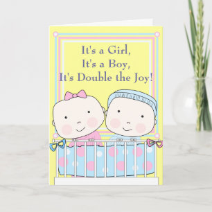 Faire-part Jumeaux en Lit, Fille et Garçon Bébé