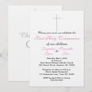 Faire-part jumeaux rose pour première communion