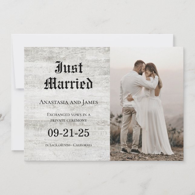 Faire-part Juste Marié Rustic Bleached Wood Mariage photo (Devant)
