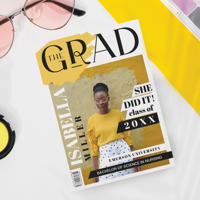 Faire-part La couverture du magazine Grad Fun Trendy Graduate (Créateur téléchargé)