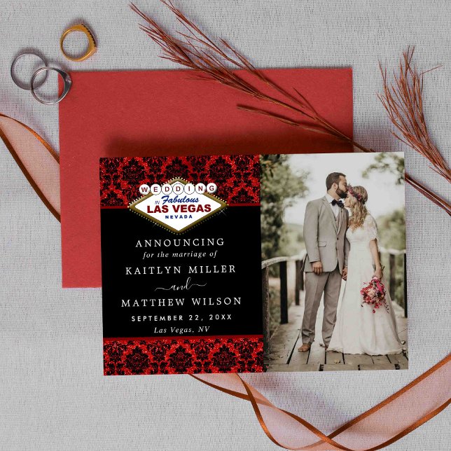 Faire-part La Parties scintillant Damask Las Vegas Mariage Co (Créateur téléchargé)