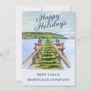 Faire-part Lake Mountain Dock Business Happy Holidays Card