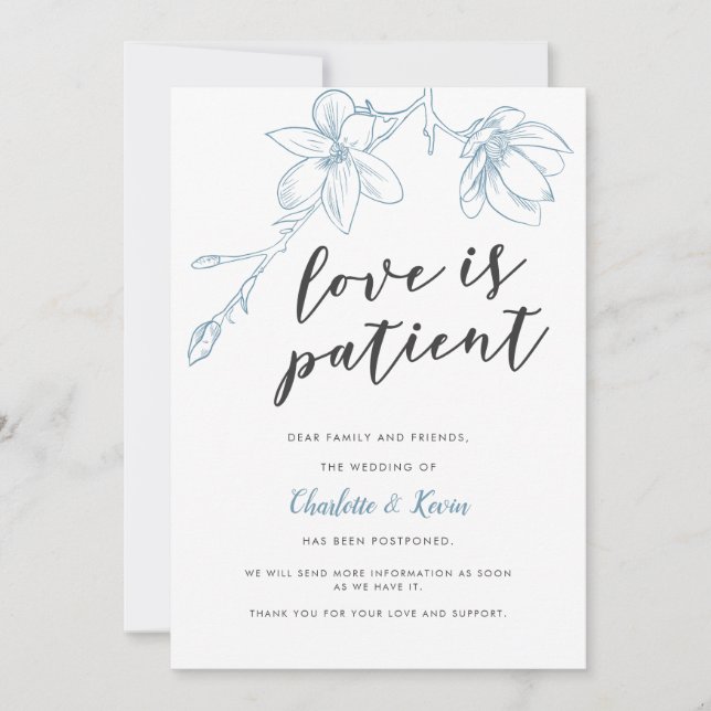 Faire-part L'Amour Est Patient Floral Mariage Postponement (Devant)