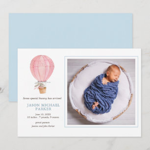 Faire-part Lapin en montgolfière Baby photo naissance